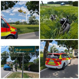 🗓️Datum: 27.05.2026
⏰Uhrzeit: 14:42 Uhr 
🚒🚑 Einsatzart: THL 1
📍Einsatzort: Neumauggen St.2084
🚒🚑🚁🚓 Eingesetzte Kräfte:
@ff_kirchasch
@feuerwehr_bockhorn
@brk_kreisverband_erding 
@malteser_flughafen_münchen
@luftrettungsstationchristoph1 
@polizeiobn 

Motorradfahrerin kollidiert mit Pkw

Am Mittwochnachmittag gegen 14:40 Uhr fuhr eine 38jährige Dorfenerin mit ihrem Motorrad die Staatstraße 2084 von Erding kommend Richtung Dorfen. Kurz nach der Abzweigung nach Mauggen wollte sie einen vor ihr fahrenden Audi überholen, welcher von einem 51jährigen aus dem östlichen Landkreis gesteuert wurde. Als der 51jährige nach links abbiegen wollte, setzte die Motorradfahrerin zeitgleich zum Überholen an. Es kam zum Zusammenstoß zwischen der linken Fahrzeugseite des Audi und der Front des Motorrades. Durch den Aufprall wurde die 38jährige ca. 20 Meter in ein nahegelegenes Feld geschleudert. Sie erlitt mehrere offene Brüche im Bereich der Beine und der Arme. Sie wurde zur weiteren medizinischen Behandlung mit dem Rettungshubschrauber ins Klinikum Harlaching verbracht. Es entstand ein Sachschaden von ca. 21.000 €. Die FFW Kirchasch und Bockhorn waren mit zahlreichen Einsatzkräften an der Unfallstelle. Die Staatsstraße 2084 war für ca. 3 Stunden komplett gesperrt.

Quelle: PI Erding 

📷 Günter Herkner

#thl #unfall #feuerwehr #rettungsdienst #polizei luftrettung blaulicht technischehilfe gefahrgut abc brand freiwilligefeuerwehr